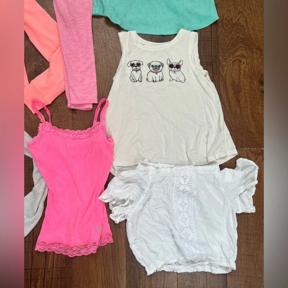 Justice girls clothing bundle 14 pieces Sz 6/7 shirts skirt leggings